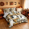 thumbnail image 1 of Homewish Halloween Funny Ghost Twin Bedding, Skull Bat Pumpkin Bedding Comforter Set, Sepia Tan, Gray Reversible 7-Piece, 1 of 7