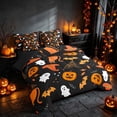 thumbnail image 1 of Homewish Halloween Ghost Bat Twin Bedding, Cute Witch Hat Cat Bedding Comforter Set, Black Orange, Black Reversible 7-Piece, 1 of 7