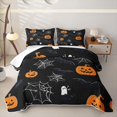 thumbnail image 1 of Homewish Halloween Ghost Bat Twin Quilt Set, Spider Web Pumpkin Twin Coverlet Set, Black Orange, 2 Pieces 1 Bedspread and 1 Pillowcase, 1 of 7