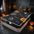 thumbnail image 1 of Homewish Halloween Ghost Bat Zipper Twin Comforter Sets with Fitted Sheet and 2 Pillowcases, Spider Web Pumpkin Zipper Bedding Set, Black Orange, Black Reversible, 1 of 7
