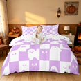 thumbnail image 1 of Homewish Halloween Ghost Bedding, Spooky Animal Checkered Duvet Cover Full, Lavender White, Polka Dots Reversible 3-Piece, 1 Duvet Cover and 2 Pillowcases, 1 of 6