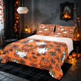 thumbnail image 1 of Homewish Halloween Ghost Pumpkin Bed Sheets, Spider Web Full Size Sheets, Bright Orange Black, 4pcs (1 Flat Sheet, 1 Fitted Sheet and 2 Pillowcases), 1 of 4