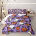 thumbnail image 1 of Homewish Halloween Ghost Pumpkin Twin Quilt Set, Spider Web Twin Coverlet Set, Purple Orange Black, 2 Pieces 1 Bedspread and 1 Pillowcase, 1 of 7