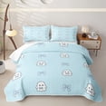 thumbnail image 1 of Homewish Halloween Ghost Twin Quilt Set, Cute Coquette Bow Twin Coverlet Set, Light Blue, 2-Piece 1 Bedspread and 1 Pillowcase, 1 of 7