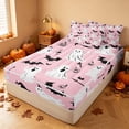 thumbnail image 1 of Homewish Halloween Ghost Witch Zipper Full Size Comforter Sets with Fitted Sheet and 2 Pillowcases for Girls, Pumpkin Bat Skull Zipper Bedding Set, Pink Black White, Pink Reversible, 1 of 7