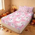 thumbnail image 1 of Homewish Halloween Ghost Zipper Queen Comforter Set with Fitted Sheet and 2 Pillowcases for Girls, Star Cute Bowknot Zipper Bedding Set, Baby Pink White, Pink Reversible, 1 of 7