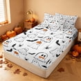 thumbnail image 1 of Homewish Halloween Ghost Zipper Queen Comforter Set with Fitted Sheet and 2 Pillowcases, Pumpkin Bat Spider Zipper Bedding Set, White Black Orange, Pumpkin Bat Reversible, 1 of 7