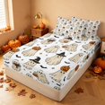 thumbnail image 1 of Homewish Halloween Ghost Zipper Queen Comforter Set with Fitted Sheet and 2 Pillowcases, Witch Hat Pumpkin Zipper Bedding Set, Cream Brown White, Pumpkin Bat Reversible, 1 of 7