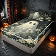 thumbnail image 1 of Homewish Halloween Ghost Zipper Twin Comforter Sets with Fitted Sheet and 2 Pillowcases, Daisy Flower Zipper Bedding Set, Dark Sage Off White, Black Reversible, 1 of 7
