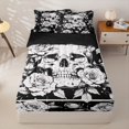 thumbnail image 1 of Homewish Halloween Goth Skull Zipper Twin Comforter Sets with Fitted Sheet and 2 Pillowcases,Victorian Romantic Flowers Zipper Bedding Set,Black White,Black Reversible,4pcs, 1 of 8