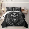 thumbnail image 1 of Homewish Halloween Gothic Skull Quilt King, Spider Floral King Coverlet Set, Black Gray, 3pcs 1 Bedspread and 2 Pillowcases, 1 of 7