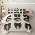 thumbnail image 1 of Homewish Halloween Gothic Skull Twin Quilt Set, Rose Bow Twin Coverlet Set, Beige Black, 2 Pieces 1 Bedspread and 1 Pillowcase, 1 of 7