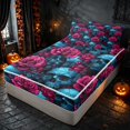 thumbnail image 1 of Homewish Halloween Gothic Skull Zipper Twin Comforter Sets with Fitted Sheet and 2 Pillowcases, Retro Rose Floral Zipper Bedding Set, Cyan Magenta Black, Black Reversible, 1 of 7