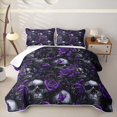 thumbnail image 1 of Homewish Halloween Horror Skull Twin Quilt Set,Goth Romantic Rose Twin Coverlet Set,Purple,2 Pieces, 1 of 7