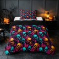 thumbnail image 1 of Homewish Halloween Neon Skull Twin Comforter Sets, Gothic Flower Bedding Set, Gold Teal Magenta Black, Black Reversible, 2pcs 1 Comforter and 1 Pillowcase, 1 of 5
