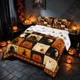 thumbnail image 1 of Homewish Halloween Patchwork Queen Comforter Set, Retro Ghost Cat Witch House Comforter Sets Queen, Orange Black Cream, Pumpkin Bat Reversible, 3pcs 1 Comforter and 2 Pillowcases, 1 of 6