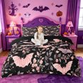 thumbnail image 1 of Homewish Halloween Pink Bat Bedding,Floral Vine Print Duvet Cover Full,Black Blush,Black Reversible,3 Pieces,1 Duvet Cover and 2 Pillowcases, 1 of 6