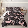 thumbnail image 1 of Homewish Halloween Pink Bat Twin Quilt Set,Floral Vine Print Twin Coverlet Set,Black Blush,2-Piece, 1 of 7