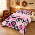thumbnail image 1 of Homewish Halloween Pink Pumpkin Queen Comforter Set for Girls, Bow Ghost Bat Skull Comforter Sets Queen, Pink Black, Pink Reversible, 3 Pieces 1 Comforter and 2 Pillowcases, 1 of 5