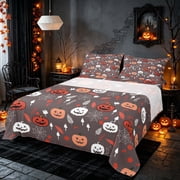Homewish Halloween Pumpkin Bed Sheets, Autumn Leaf Full Size Sheets, Dark Brown Red, 4pcs 1 Flat Sheet, 1 Fitted Sheet and 2 Pillowcases