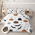 thumbnail image 1 of Homewish Halloween Pumpkin Ghost Twin Quilt Set,Happy Bat Pattern Twin Coverlet Set,White Orange Black,2pcs, 1 of 7