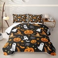 thumbnail image 1 of Homewish Halloween Pumpkin Ghost Twin Quilt Set, Witch Hat Bat Twin Coverlet Set, Black Orange, 2 Pieces 1 Bedspread and 1 Pillowcase, 1 of 7