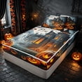 thumbnail image 1 of Homewish Halloween Pumpkin Zipper Queen Comforter Set with Fitted Sheet and 2 Pillowcases, Owl Ghost Castle Zipper Bedding Set, Dark Grey Orange, Black Reversible, 1 of 7
