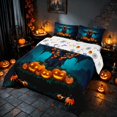 thumbnail image 1 of Homewish Halloween Scarecrow Pumpkin Queen Comforter Set, Bat Maple Leaf Comforter Sets Queen, Teal Dark Blue Orange, Pumpkin Bat Reversible, 3-Piece 1 Comforter and 2 Pillowcases, 1 of 6