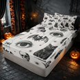 thumbnail image 1 of Homewish Halloween Skull Bat Cat Zipper Queen Comforter Set with Fitted Sheet and 2 Pillowcases, Mushroom Eye Floral Zipper Bedding Set, Black White, Gray Reversible, 1 of 7