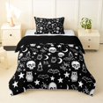 thumbnail image 1 of Homewish Halloween Skull Bats Twin Comforter Sets,Moon Stars Bedding Set,Black White,Black Reversible,2pcs,1 Comforter and 1 Pillowcase, 1 of 6