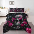 thumbnail image 1 of Homewish Halloween Skull Full Size Comforter Sets For Adults Teens,Pink Rose Floral Butterfly Bedding Comforter Set,Black Reversible,3pcs,1 Comforter and 2 Pillowcases, 1 of 7