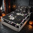 thumbnail image 1 of Homewish Halloween Skull Moth Zipper Queen Comforter Set with Fitted Sheet and 2 Pillowcases for Girls, Moon Star Floral Zipper Bedding Set, Black White Pink, Black Reversible, 1 of 7