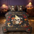 thumbnail image 1 of Homewish Halloween Skull Queen Bedding, Boho Floral Mushroom Bedding Comforter Set Queen, Black Reversible 7-Piece, 1 of 7