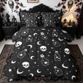 thumbnail image 1 of Homewish Halloween Skull Silhouette King Bedding for Kids, Black White Star Moon King Bed in a Bag, Black Reversible, 7 Pieces, 1 of 7