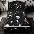 thumbnail image 1 of Homewish Halloween Skull Silhouette Zipper Twin Comforter Sets with Fitted Sheet and 2 Pillowcases for Kids, Black White Star Moon Zipper Bedding Set, Black Reversible, 4 Pieces, 1 of 6
