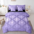 thumbnail image 1 of Homewish Halloween Skull Skeleton 7 Pieces Full Size Bedding Sets,Vintage Damask Full Size Bed in a Bag,Purple White,Black Reversible, 1 of 8