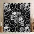 thumbnail image 1 of Homewish Halloween Skull Skeleton Kitchen Curtains,Retro Rose Floral Black Out Curtains Pack of 2 (42x63 Each),Gray, 1 of 6