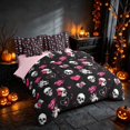thumbnail image 1 of Homewish Halloween Skull Skeleton Twin Bedding for Girls, Love Heart Lips Bedding Comforter Set, Black Hot Pink White, Pink Reversible 7pcs, 1 of 7