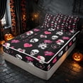 thumbnail image 1 of Homewish Halloween Skull Skeleton Zipper Twin Comforter Sets with Fitted Sheet and 2 Pillowcases for Girls, Love Heart Lips Zipper Bedding Set, Black Hot Pink White, Pink Reversible, 1 of 7