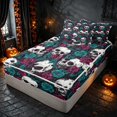 thumbnail image 1 of Homewish Halloween Skull Zipper Twin Comforter Sets with Fitted Sheet and 2 Pillowcases, Vintage Rose Zipper Bedding Set, White Magenta Teal, Black Reversible, 1 of 7