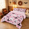 thumbnail image 1 of Homewish Halloween Spooky Animal Ghost Full Size Comforter Sets for Girls, Coquette Leopard Bow Bedding Comforter Set, Light Pink Black, Pink Reversible, 3 Pieces 1 Comforter and 2 Pillowcases, 1 of 6