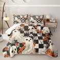 thumbnail image 1 of Homewish Halloween Spooky Animal Quilt Full, Checkered Flower Full Bedspread Sets, Black White Orange, 3 Pieces 1 Bedspread and 2 Pillowcases, 1 of 7