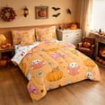 thumbnail image 1 of Homewish Halloween Spooky Animal Twin Bedding, Bow Pumpkin Star Bedding Comforter Set, Orange, Pumpkin Bat Reversible 7-Piece, 1 of 7