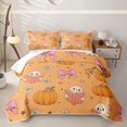 thumbnail image 1 of Homewish Halloween Spooky Animal Twin Quilt Set, Bow Pumpkin Star Twin Coverlet Set, Orange, 2pcs 1 Bedspread and 1 Pillowcase, 1 of 7
