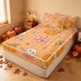 thumbnail image 1 of Homewish Halloween Spooky Animal Zipper Twin Comforter Sets with Fitted Sheet and 2 Pillowcases, Bow Pumpkin Star Zipper Bedding Set, Orange, Pumpkin Bat Reversible, 1 of 7