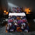 thumbnail image 1 of Homewish Halloween Sugar Skull Twin Sheets, Gothic Peony Bloom Bedding, Multicolor Dark Blue, 3 Pieces (1 Flat Sheet, 1 Fitted Sheet and 1 Pillowcase), 1 of 6