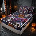 thumbnail image 1 of Homewish Halloween Sugar Skull Zipper Twin Comforter Sets with Fitted Sheet and 2 Pillowcases, Gothic Peony Bloom Zipper Bedding Set, Multicolor Dark Blue, Black Reversible, 1 of 7