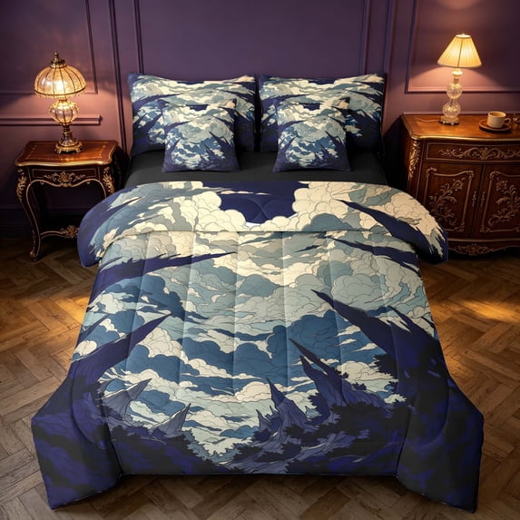 Homewish Halloween Theme Queen Bedding, Jungle Thorns Bedding Comforter Set Queen, Black Reversible 7 Pieces