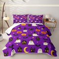thumbnail image 1 of Homewish Halloween Witch Ghost Twin Quilt Set,Jack O Lantern House Pattern Twin Coverlet Set,Violet Black,2 Pieces, 1 of 7