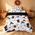 thumbnail image 1 of Homewish Halloween Wizard Cat Twin Comforter Sets, Spooky Animal Ghost Bedding Set, White Purple, Black Reversible, 2pcs 1 Comforter and 1 Pillowcase, 1 of 5